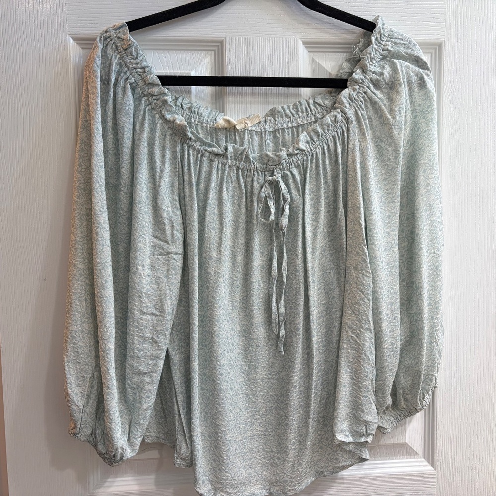 New Millibon Off the Shoulder Textured Top Shirt Blouse Relaxed Fit Boho💕 - Picture 2 of 5